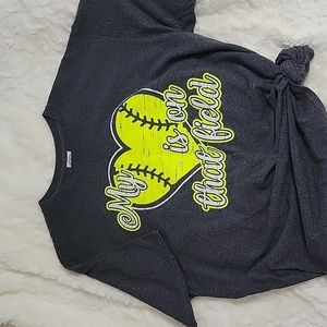 Womens size Large gray tshirt with softball saying.